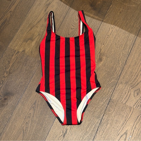 SOLID & STRIPED Other - SOLID & STRIPED Red and Black Vertical Stripe One-Piece Swimsuit